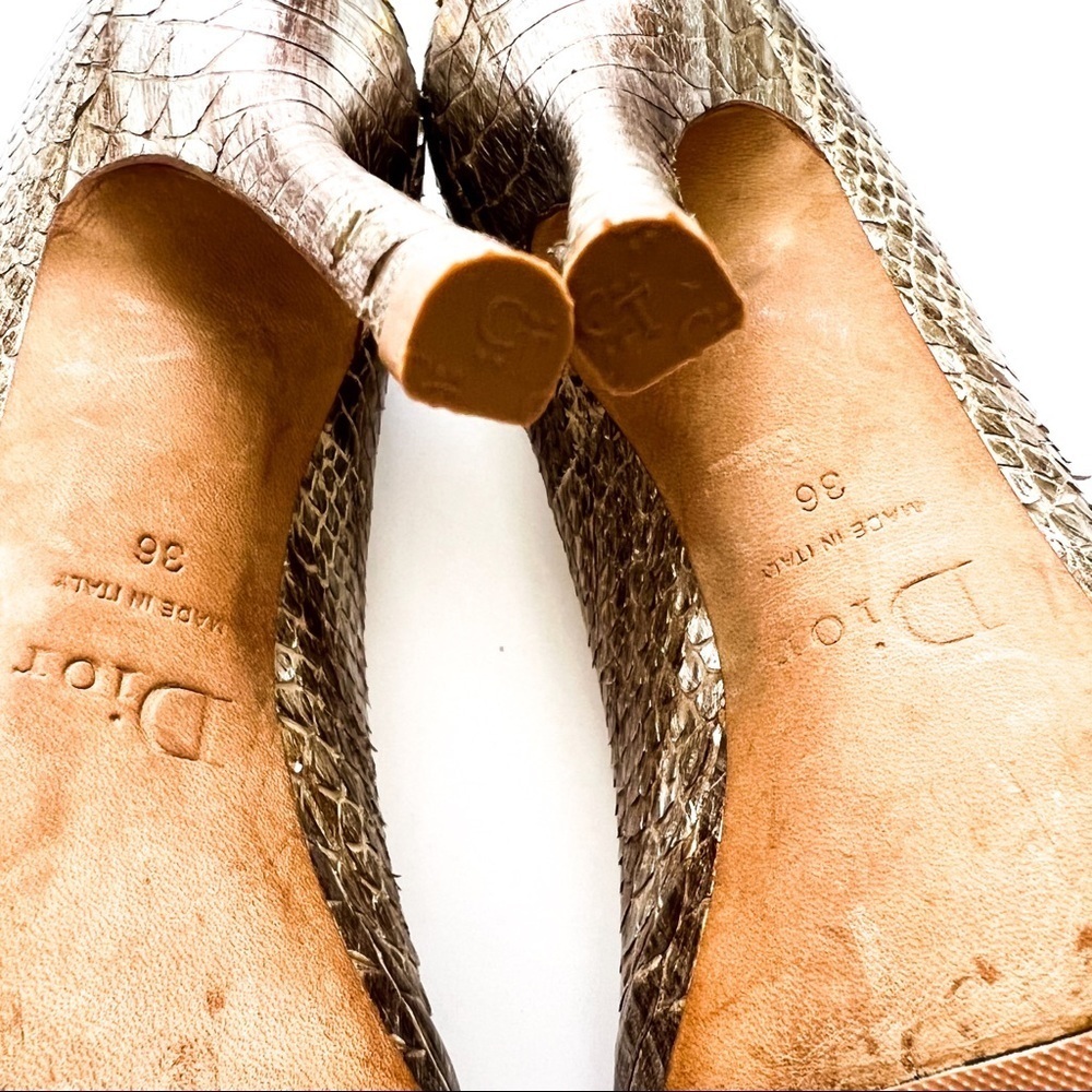Christian Dior Platinum Snake Skin Peep-toe Heels 36 - Picture 14 of 16